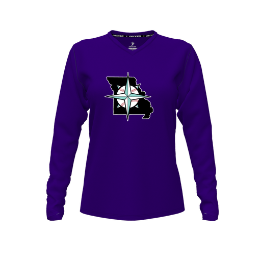 [CUS-DFW-TEES-CMF-VNK-LSL-PUR-FYXS-LOGO3] Comfort T-Shirt (Female Youth XS, Purple, V Neck, Logo 3, Long Sleeve)