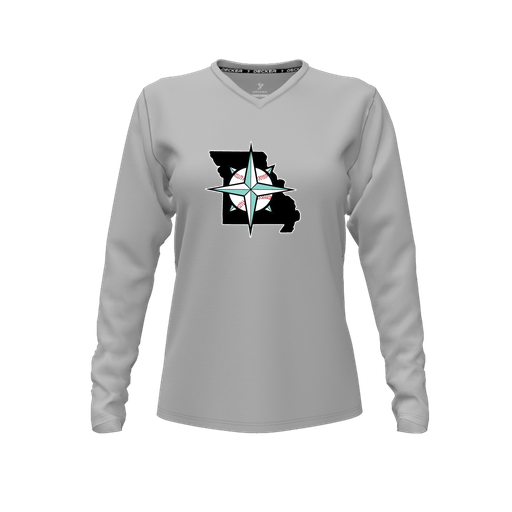 [FTLVPTGY-FYXS-LOGO3] Decker Performance T-Shirt (Female Youth XS, Gray, V Neck, Logo 3, Long Sleeve)